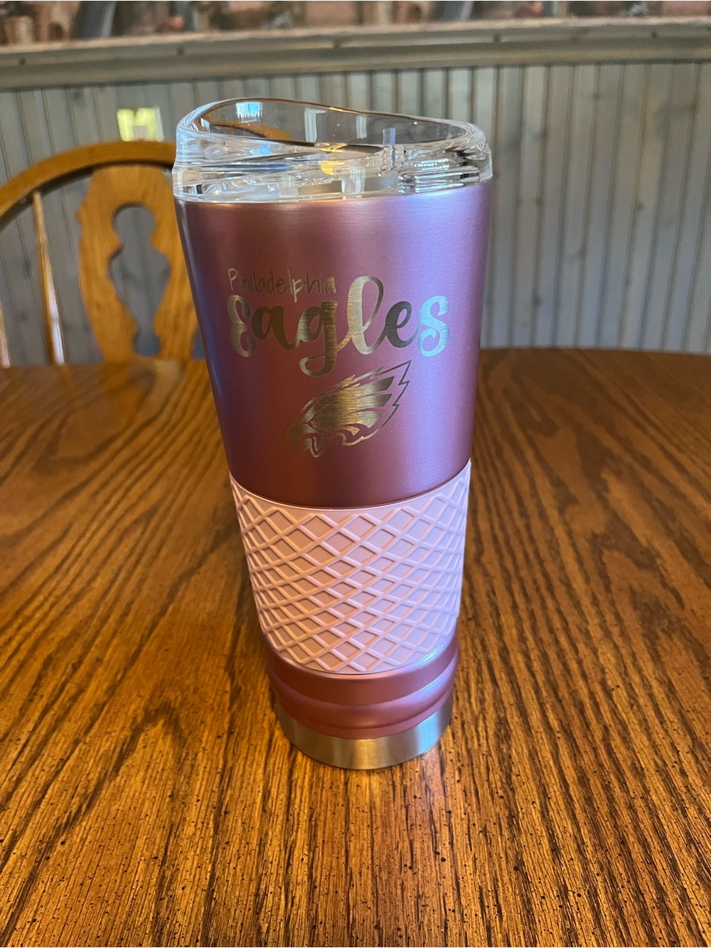Eagles Pink Stainless Travel Tumbler with Grip eagles NFL